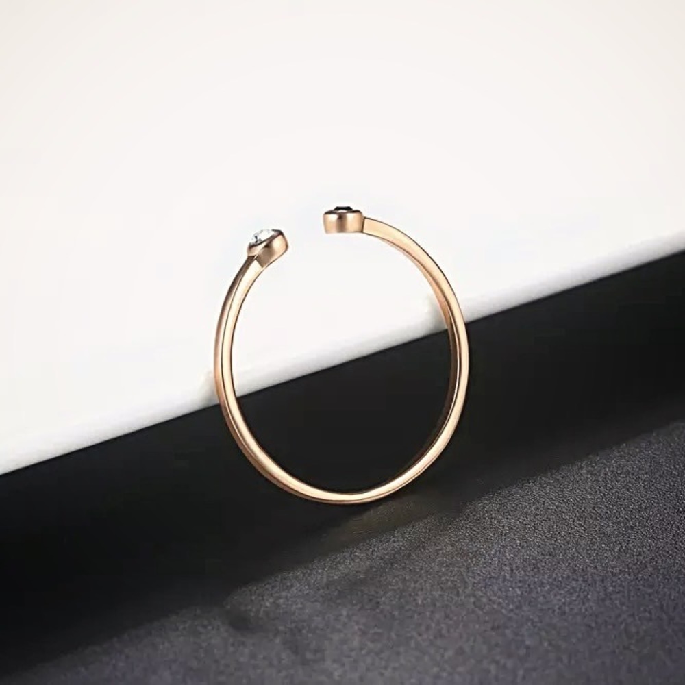NWT Black & White Crystal Diamond Simulant Rose Gold-Plated Open Mini Ring - Picture 3 of 7